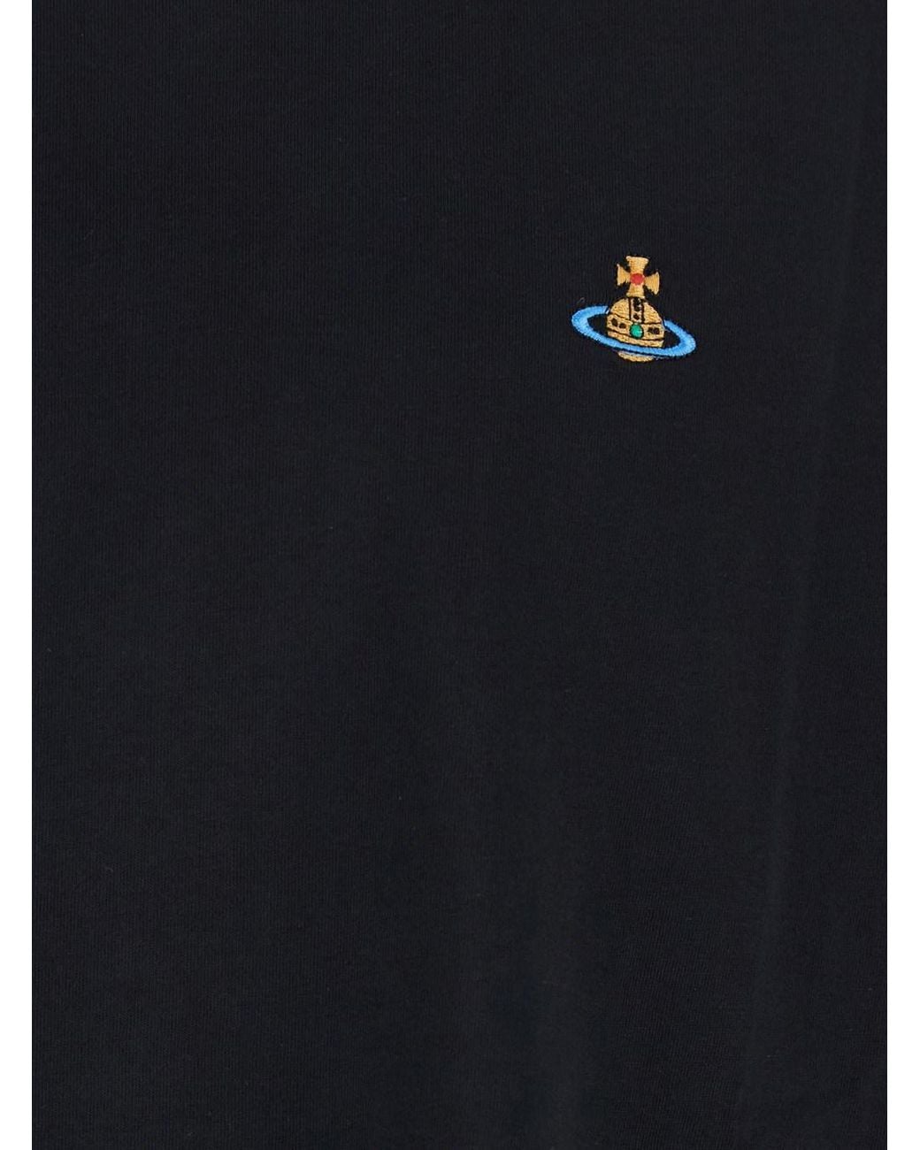 Vivienne Westwood Black Crewneck T-Shirt With Orb Embroidery On The Front