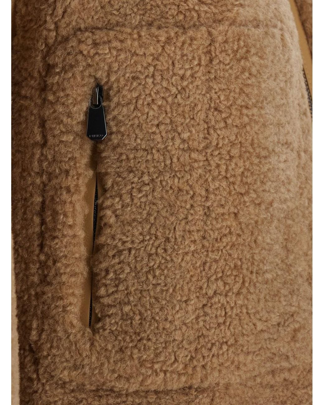 Pinko Brown Eco-Fur Shearling Jacket With Maxi High Collar And Patch Pockets