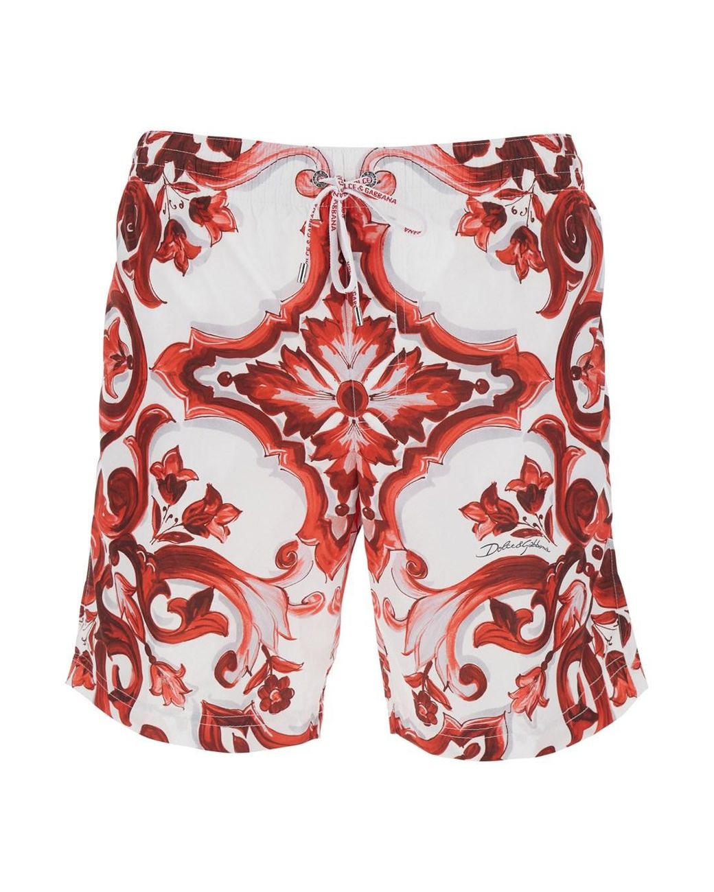 Dolce & Gabbana Red Swim Shorts Maiolica Print Beachwear for men