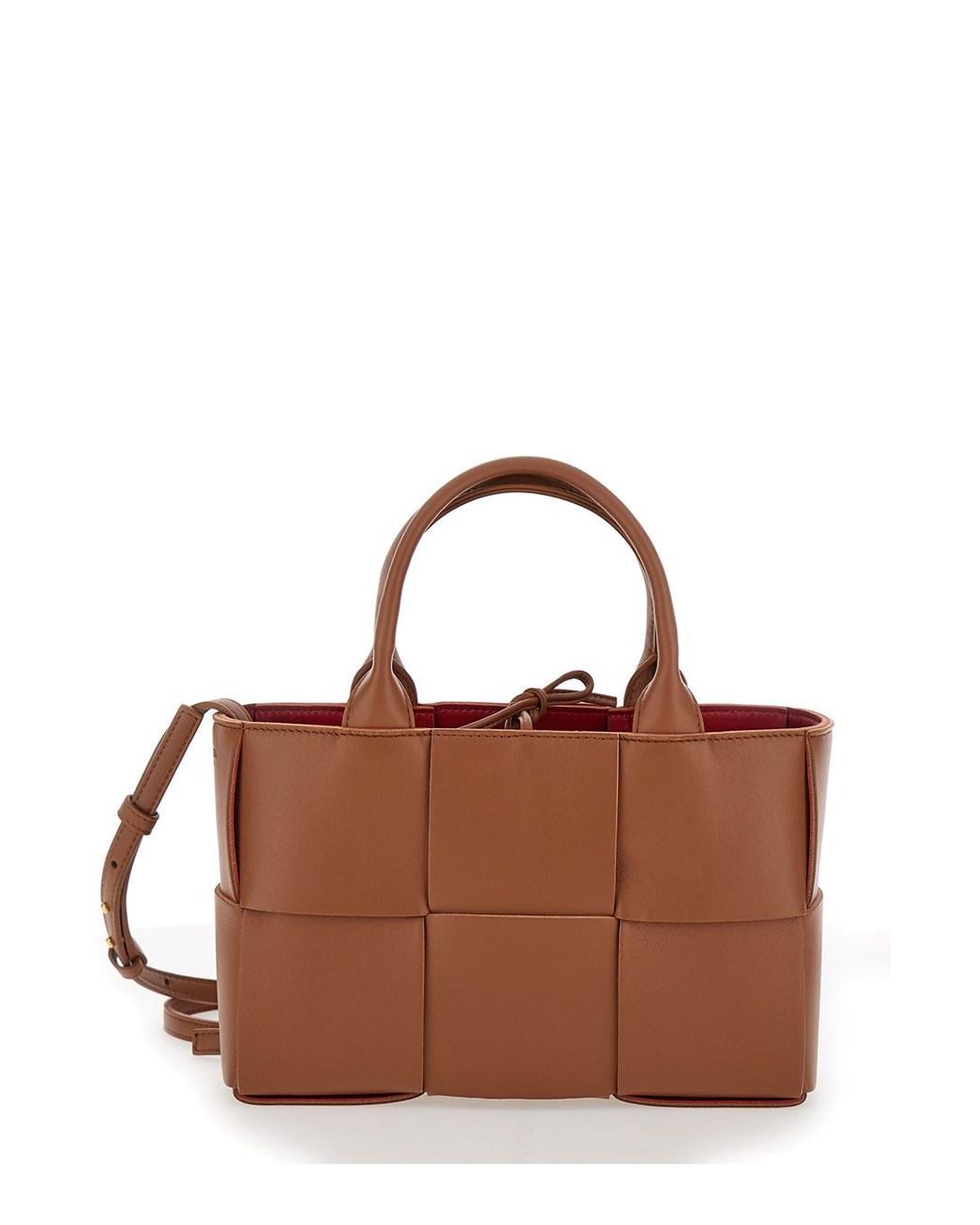 Bottega Veneta Brown 'Arco Tote Mini' Handbag With Intreccio Motif