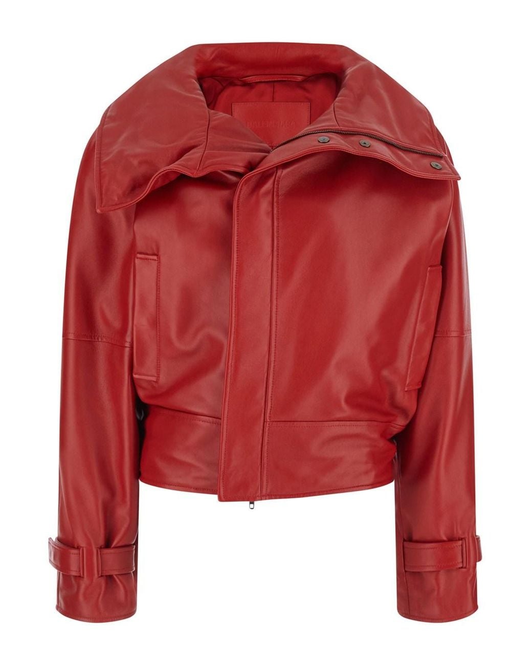 Balenciaga Red Crop Jacket With Oversized Collar And Logo Lettering On