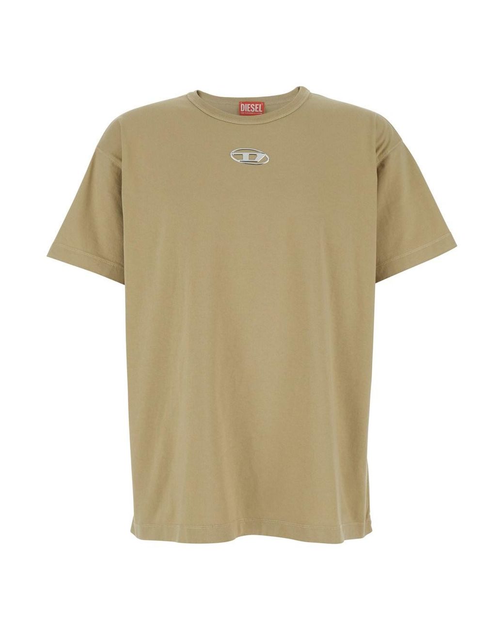 DIESEL Natural Crewneck T-Shirt With Front Logo for men