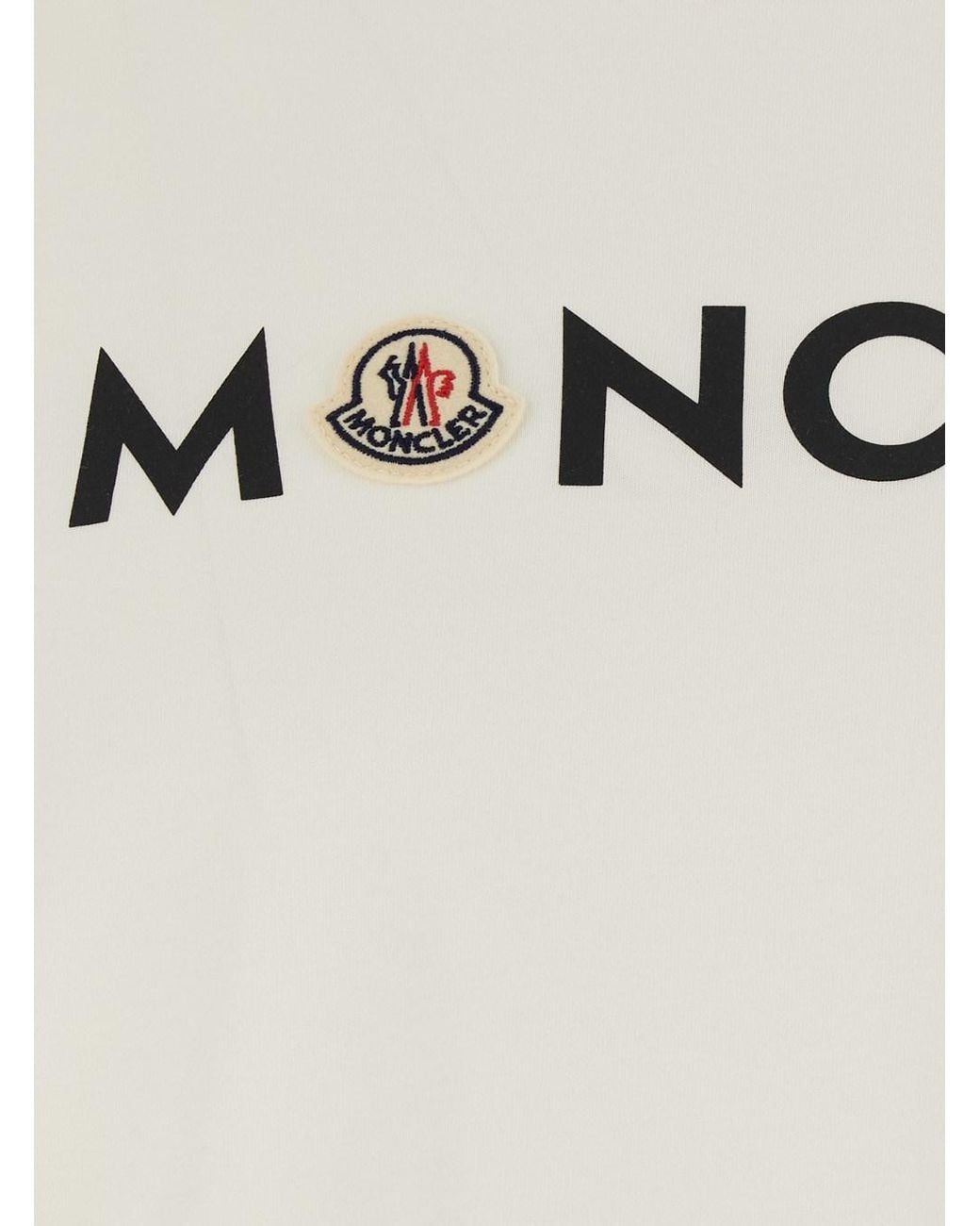 Moncler White Crew-Neck T-Shirt With Logo Lettering And Logo Patch On for men
