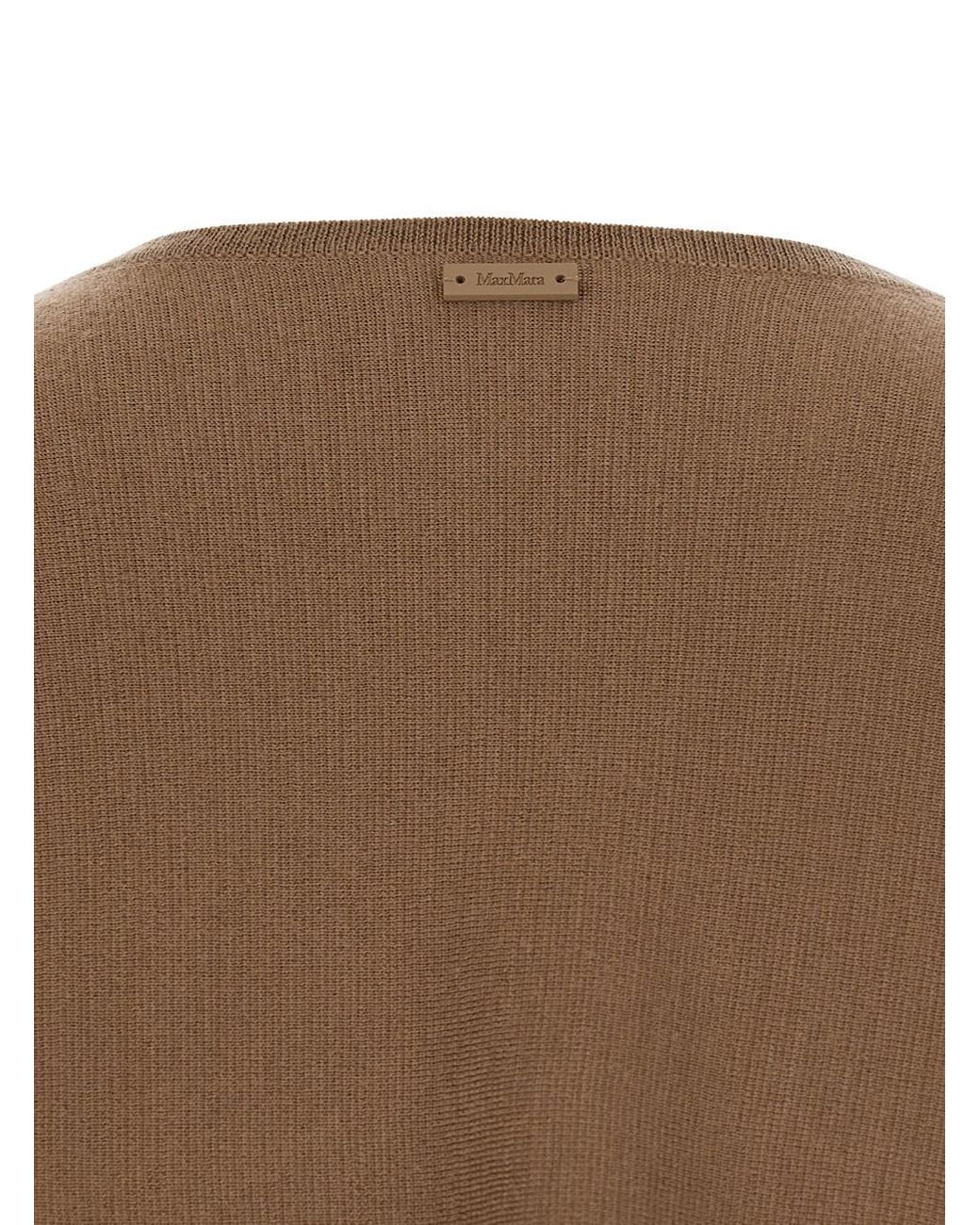 Max Mara Brown Crewneck Sweater With Ties Virgin Wool Tops