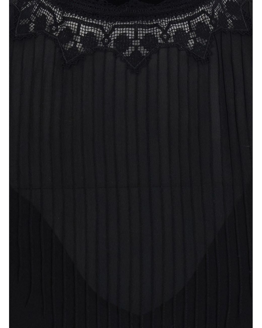 Fendi Black Long Sleeveless Dress With Cape-Effect Bodice And Embroidered Neck