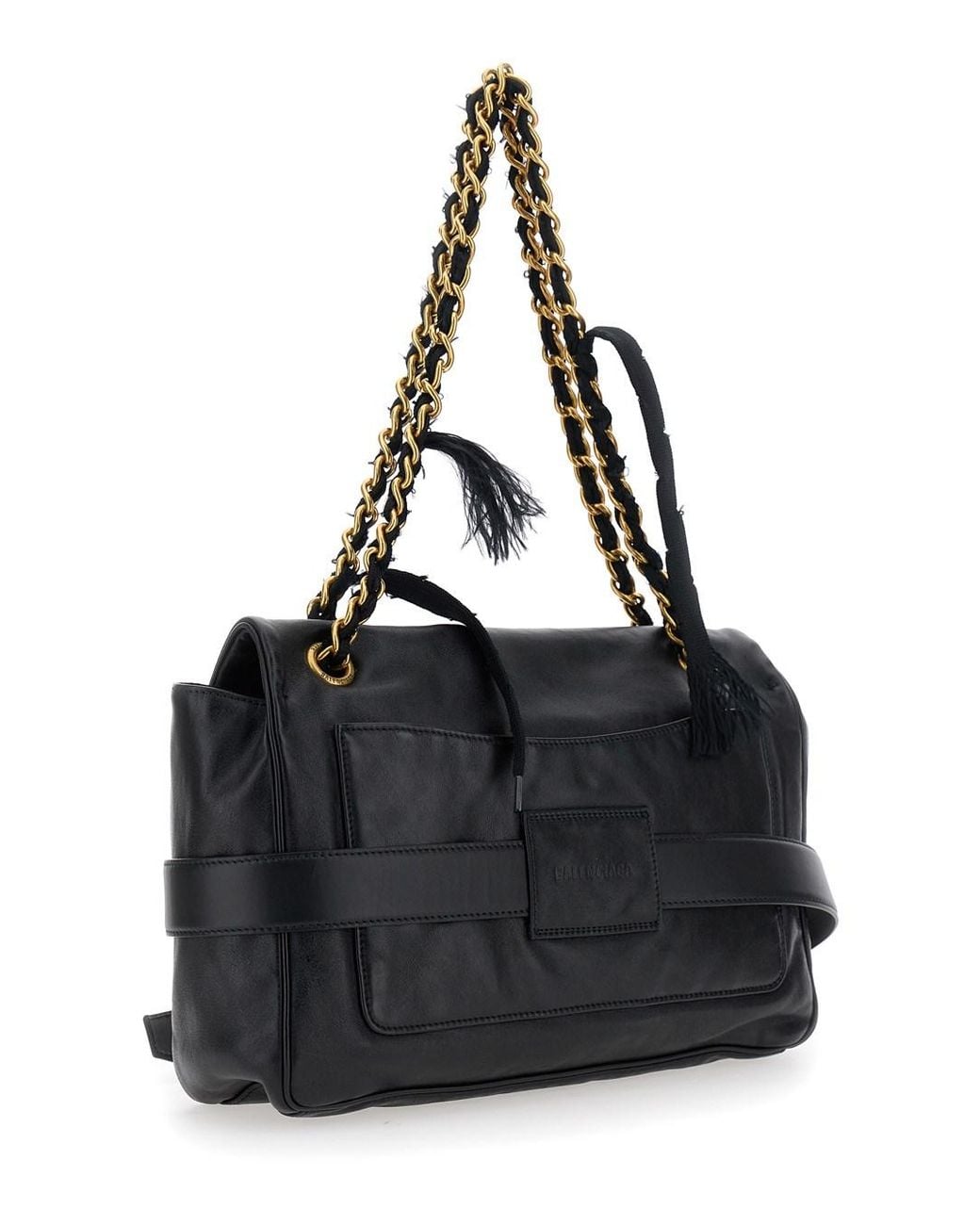 Balenciaga Black Crossbody Bag With Logo Plaque Calf Shoulder