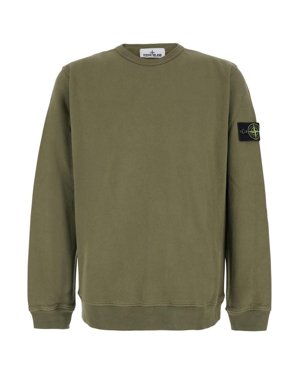 Stone Island Green Hooded Zip-Up Sweatshirt Cotton Sweatshirts for men
