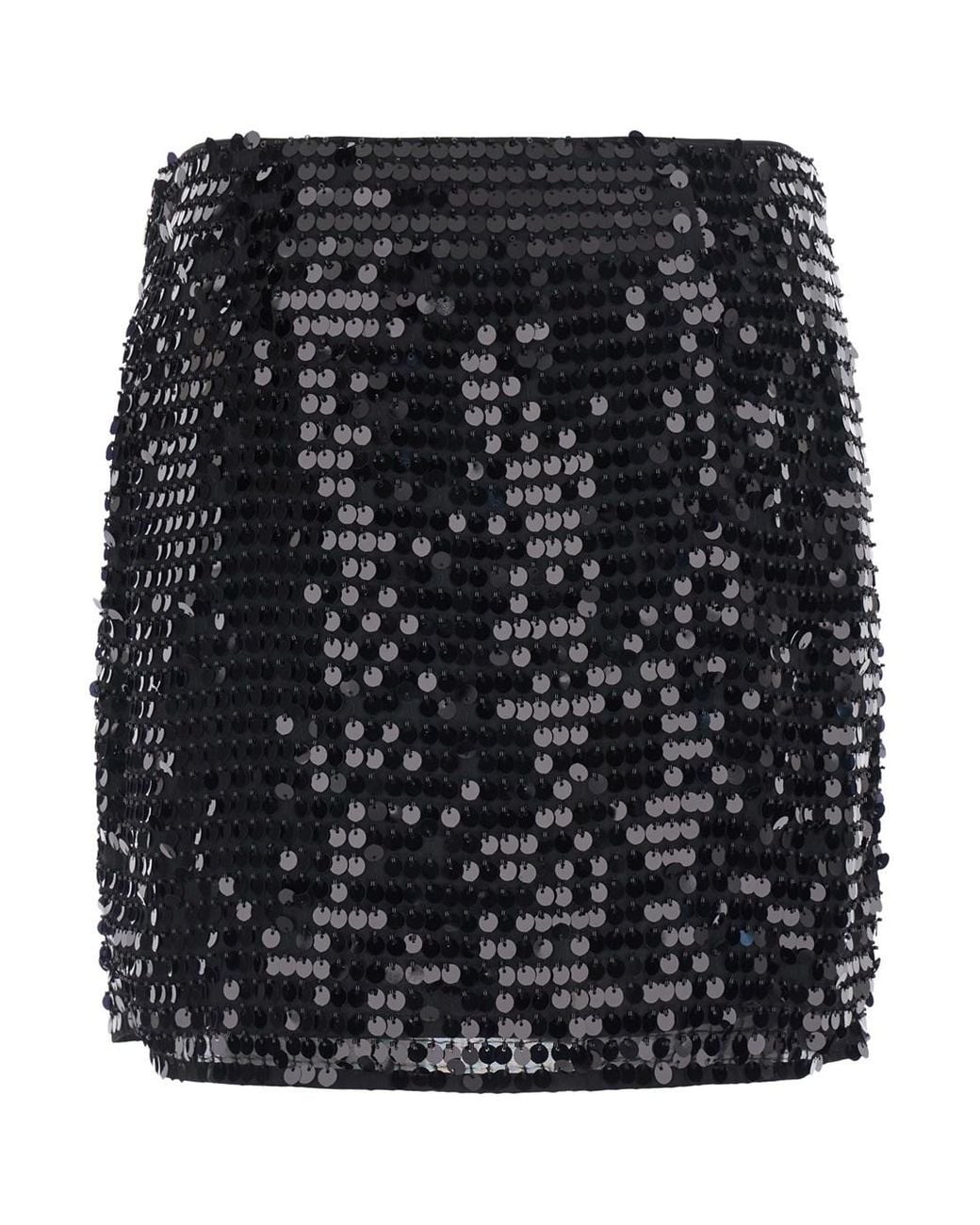ROTATE BIRGER CHRISTENSEN Black Miniskirt With Side Zip Closure And All-Over Sequin Embel