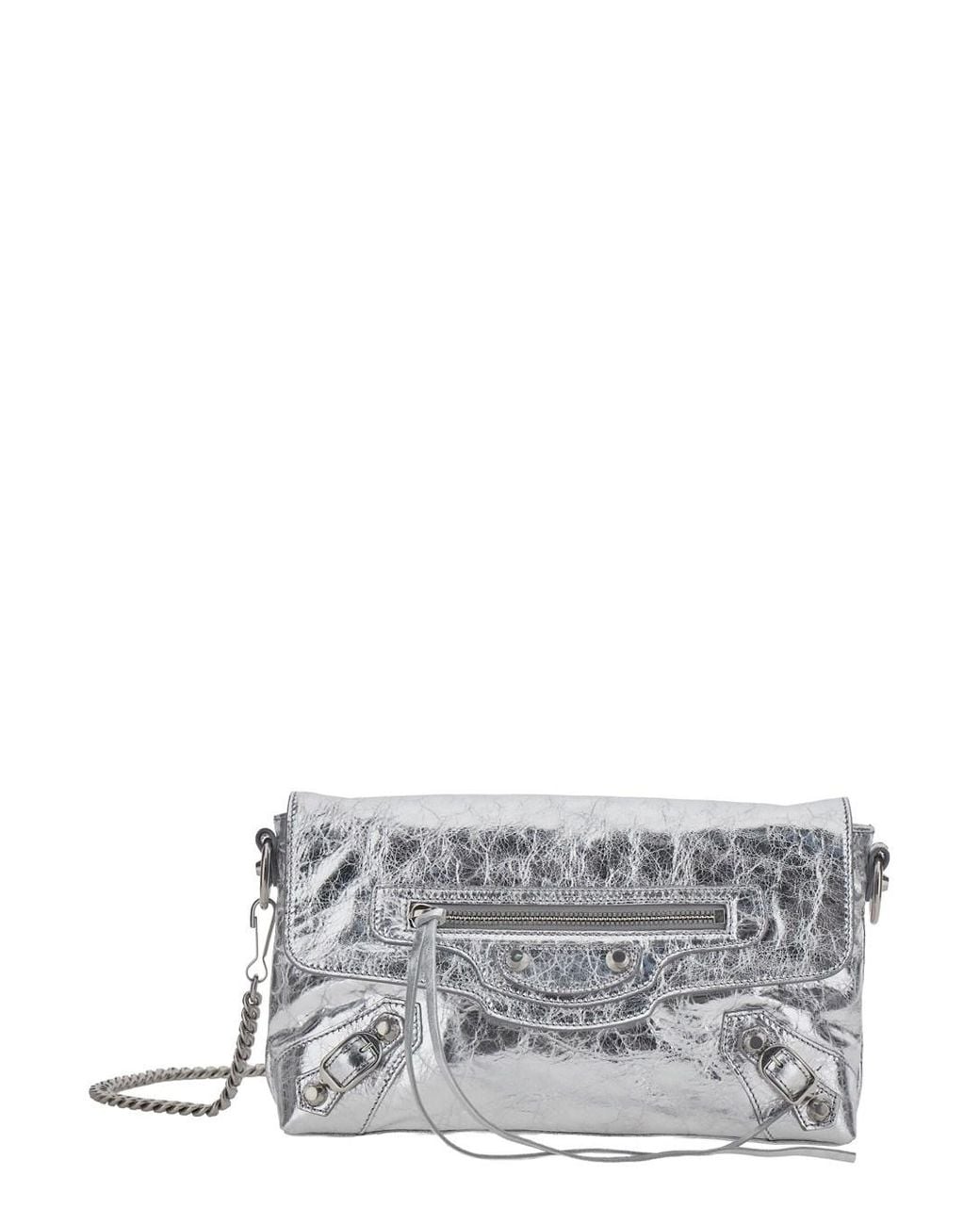 Balenciaga Gray 'Le City' Clutch With Chain Strap And A Zip Pocket