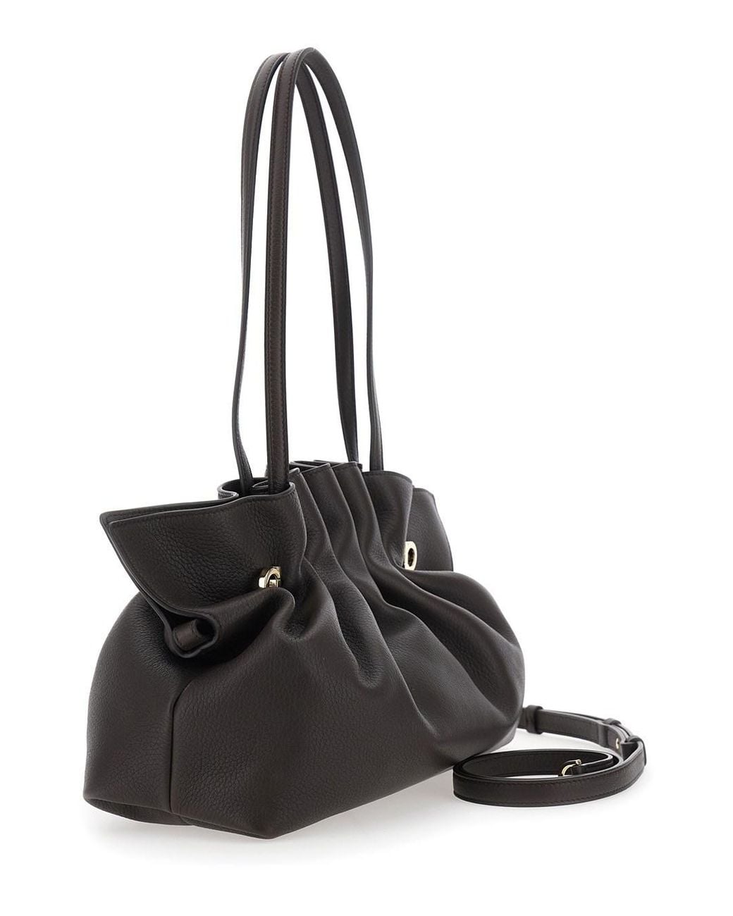 Ferragamo Black 'Soft Bag' Medium Shoulder Bag With Gancini On The Fro