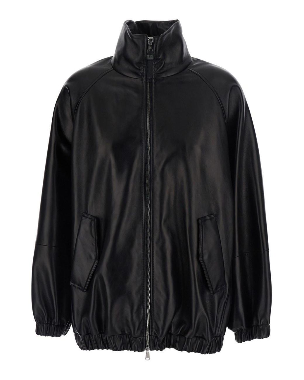 Brunello Cucinelli Black Jacket High-Collar Leather