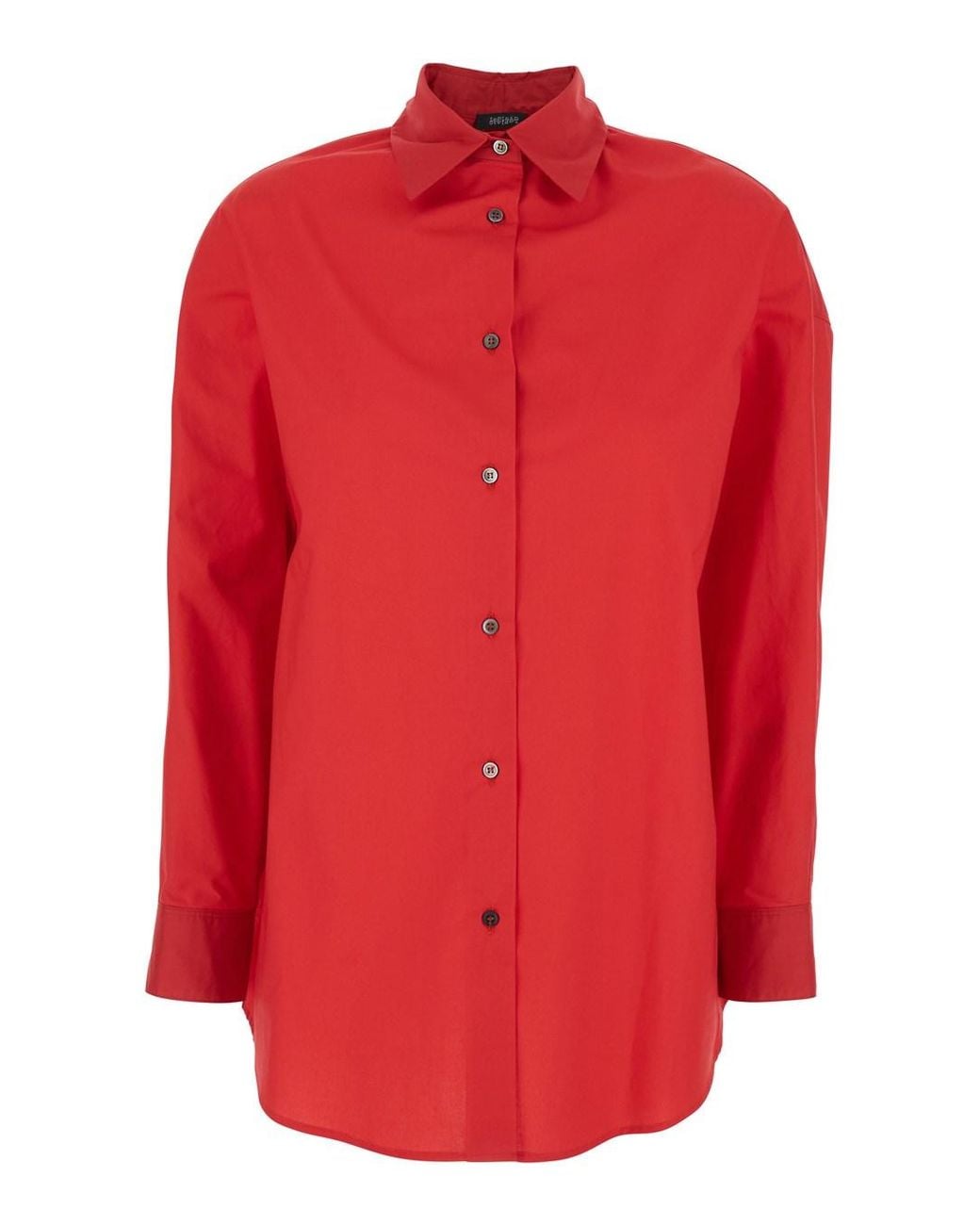 Le Plain Red Shirt 'Popeline Shirt' With Classic Collar And Long Sleeves In