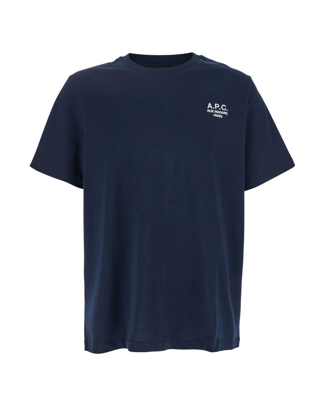 A.P.C. Blue Crewneck T-Shirt With Logo Embroidered On The Front for men