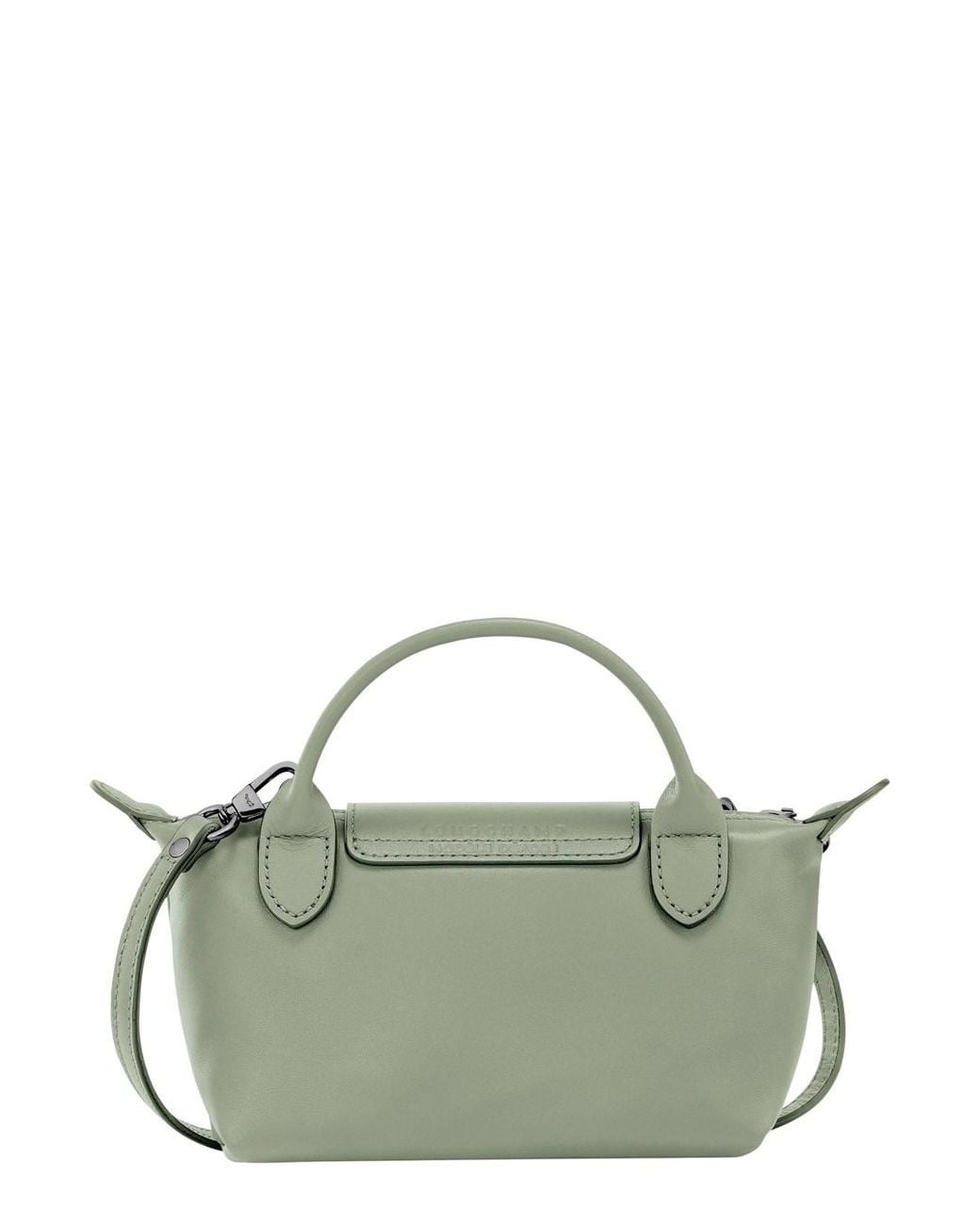 Longchamp Green Le Pliage Xtra Leather Mini Tote Bag With Embossed Logo, Magnetic Front Closure & Removable Strap