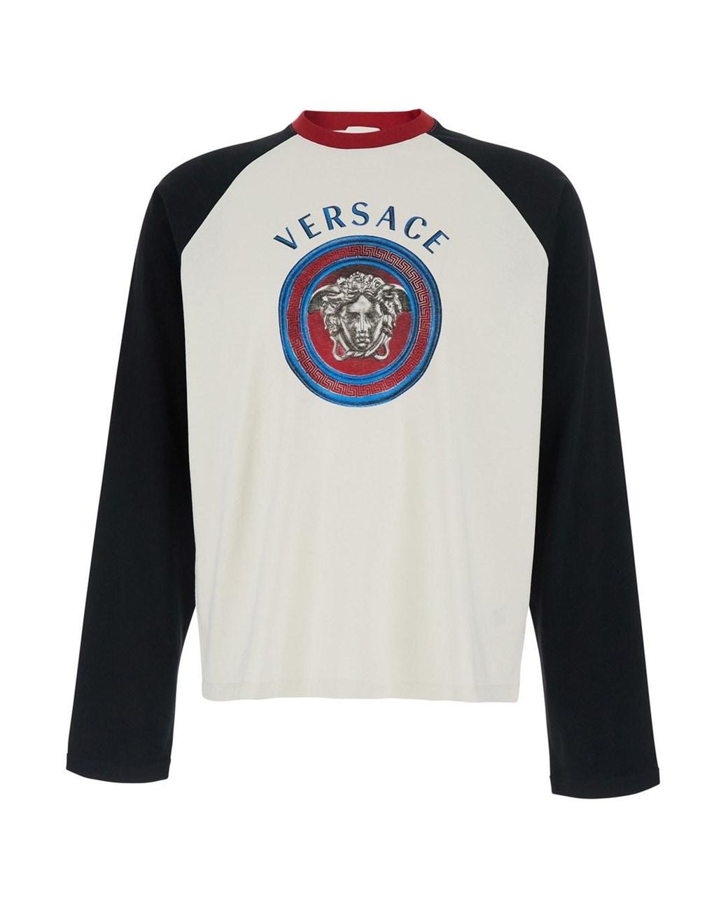 Versace Black Long Sleeve T-Shirt With Printed Logo On The Front for men