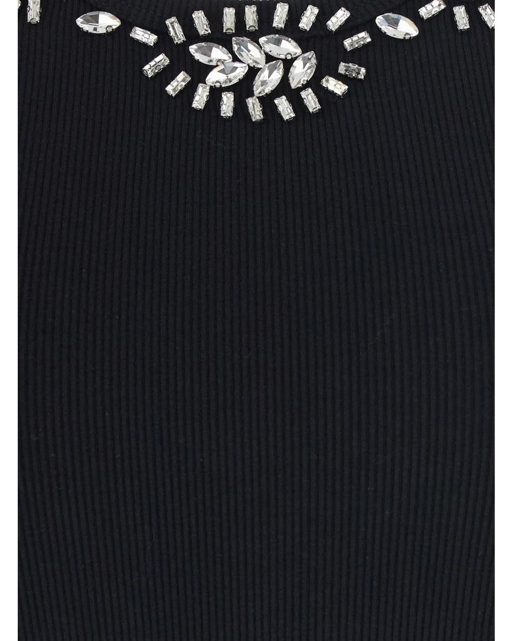 Le Plain Black Ribbed Top Embroidery With Cotton And Spandex Embroidery