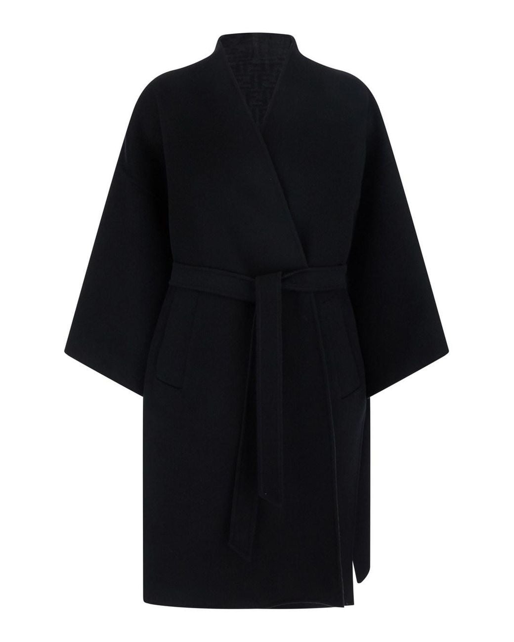 Fendi Black Coat Ff Double Wool