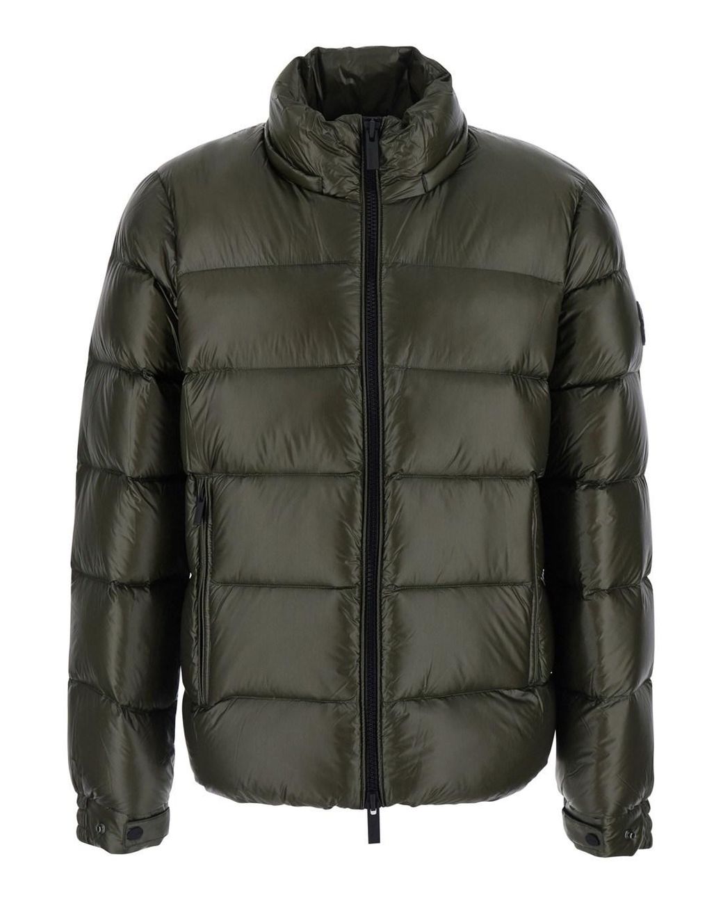 Heskimo Green Down Jacket With Fixed Hood And Logo Patch On The Sleeve for men