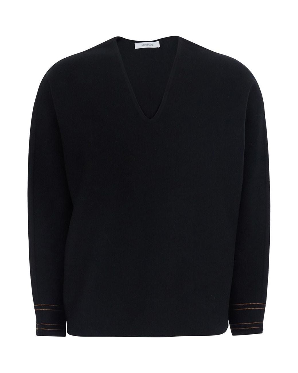 Max Mara Black Long-Sleeve V-Neck Top Wool Tops