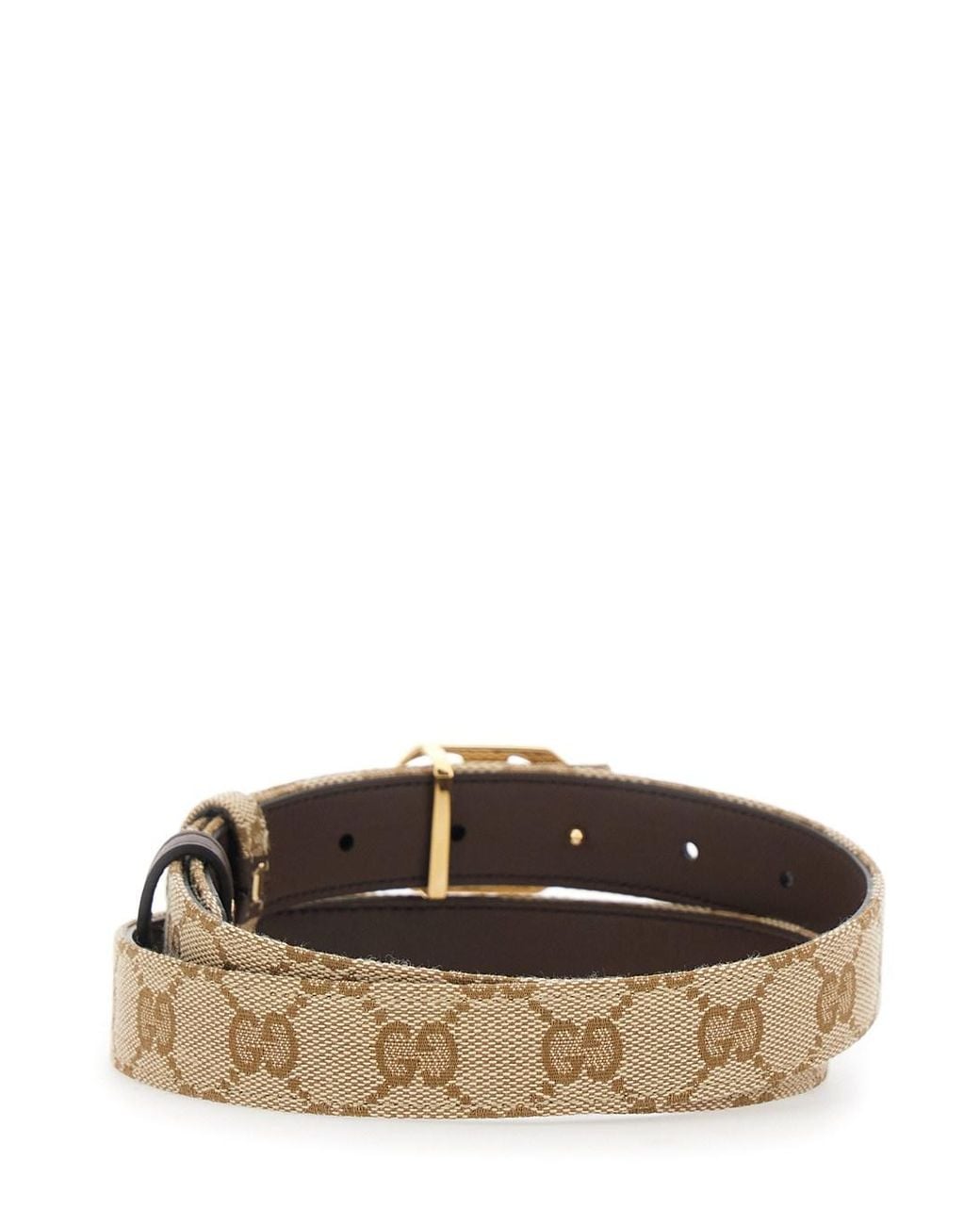 Gucci Natural Reversible Gg Buckle Canvas And Leather Belt