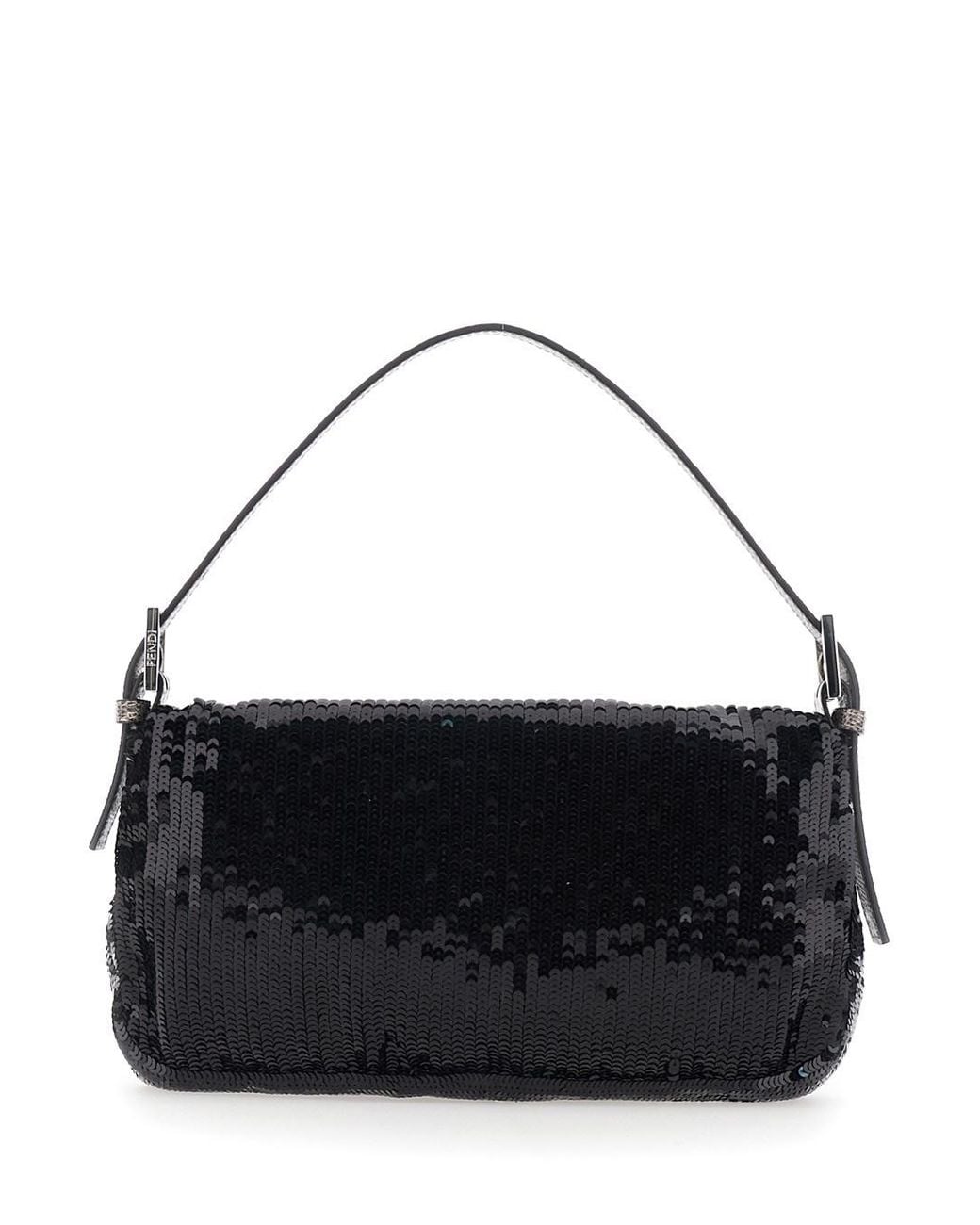 Fendi Black Shoulder Bag With All-Over Sequins And Ff Plate On The Fro