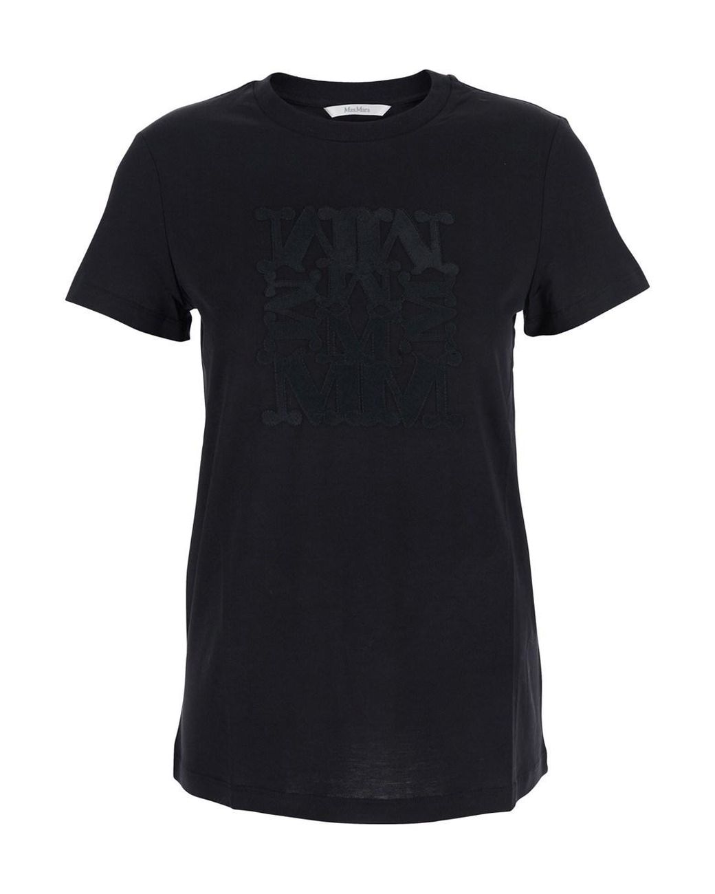 Max Mara Black Cotton Crew Neck T-Shirt With Logo T-Shirts & Jerseys