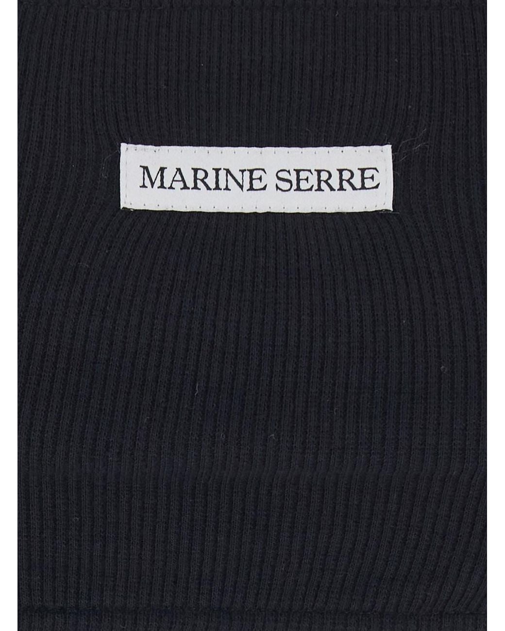 MARINE SERRE Black Sports Bra With Square Neckline And Logo Patch On T