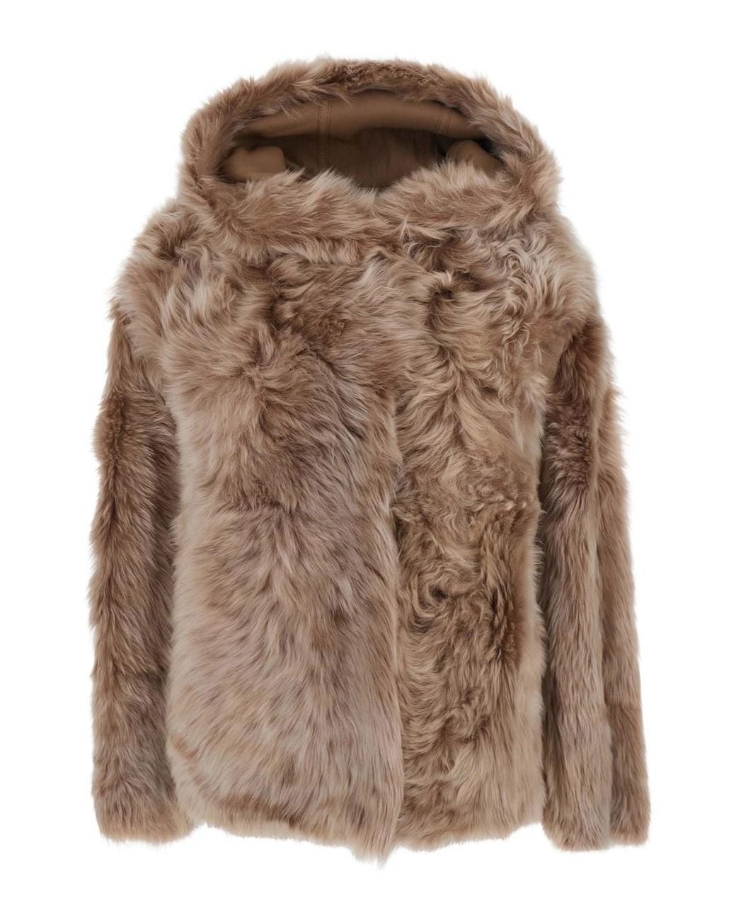 Yves Salomon Brown Shearling With Shirt Collar And Zip Closure