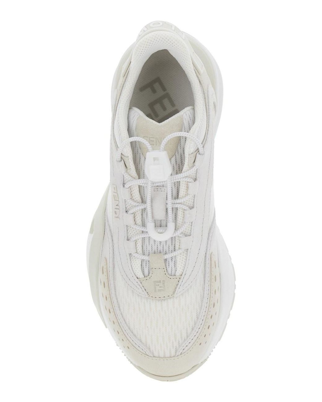 Fendi White 'Flow' Sneakers With Toggle Closure And Logo Lettering On The Side