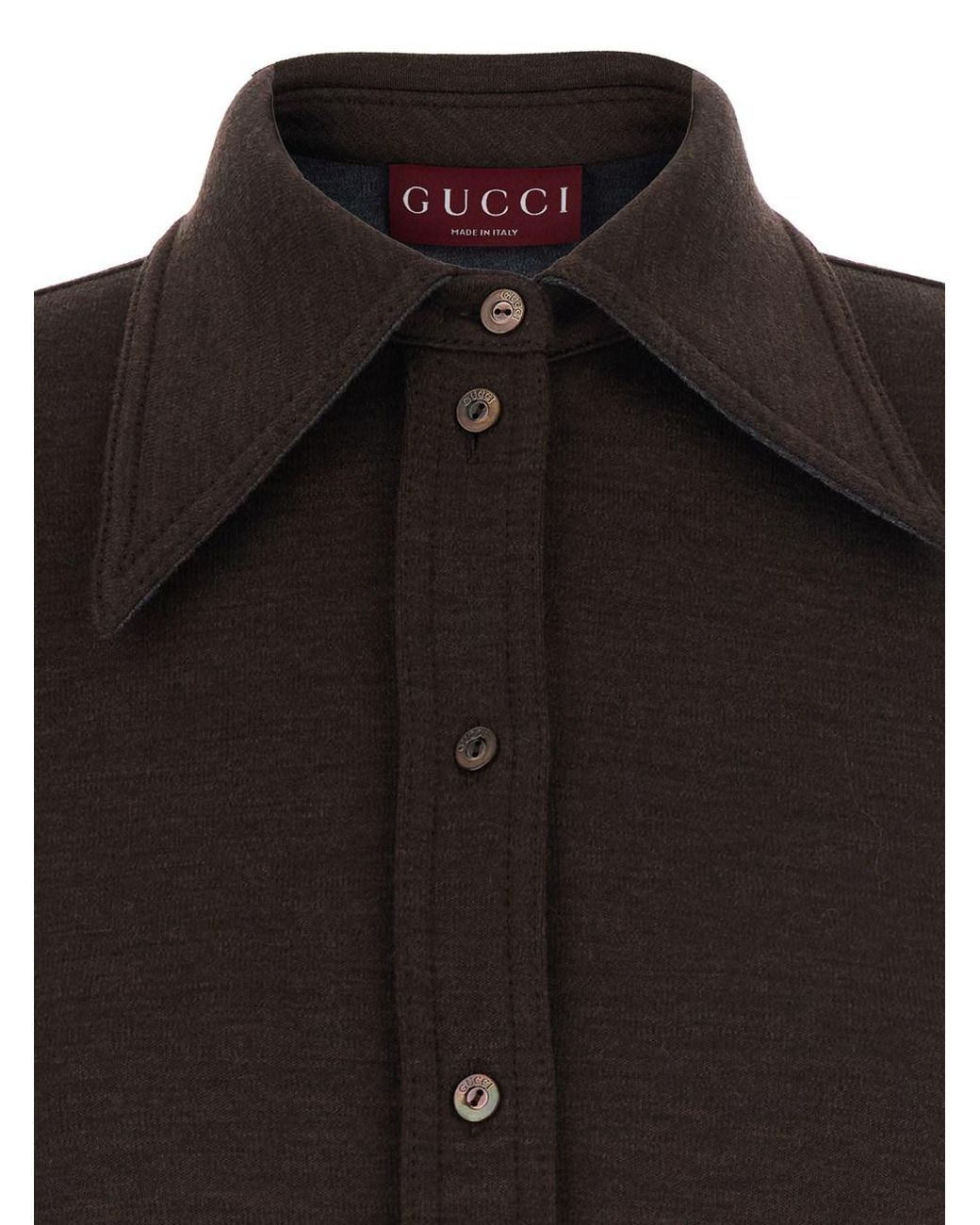 Gucci Brown Shirt With Polo Style Pointed Collar