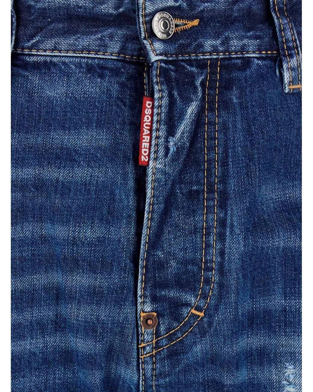 DSquared² Blue '642' Jeans With All-Over Ripped Details And Logo Patch On The Rear for men