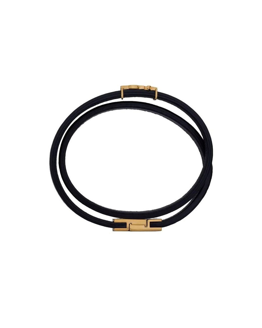 Saint Laurent Black Double Wrap Bracelet, Grained Leather Lamb Bracelets