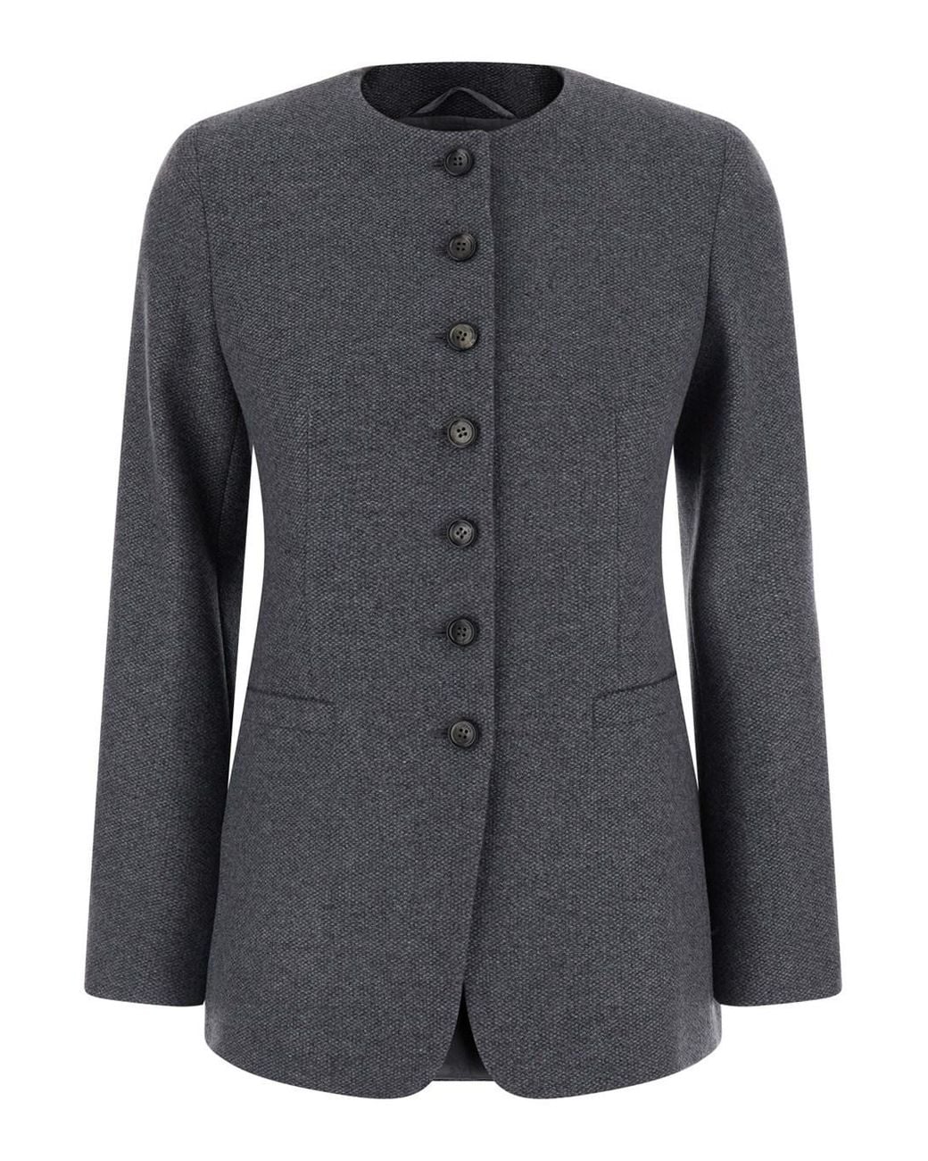 Max Mara Black 'Falla' Crew-Neck Jacket With Two Welt Pockets On The Front