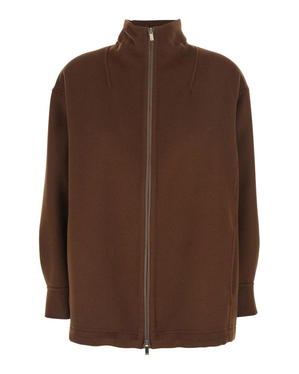 Max Mara Brown 'Pino' Jacket With High Collar And Zip Closure In