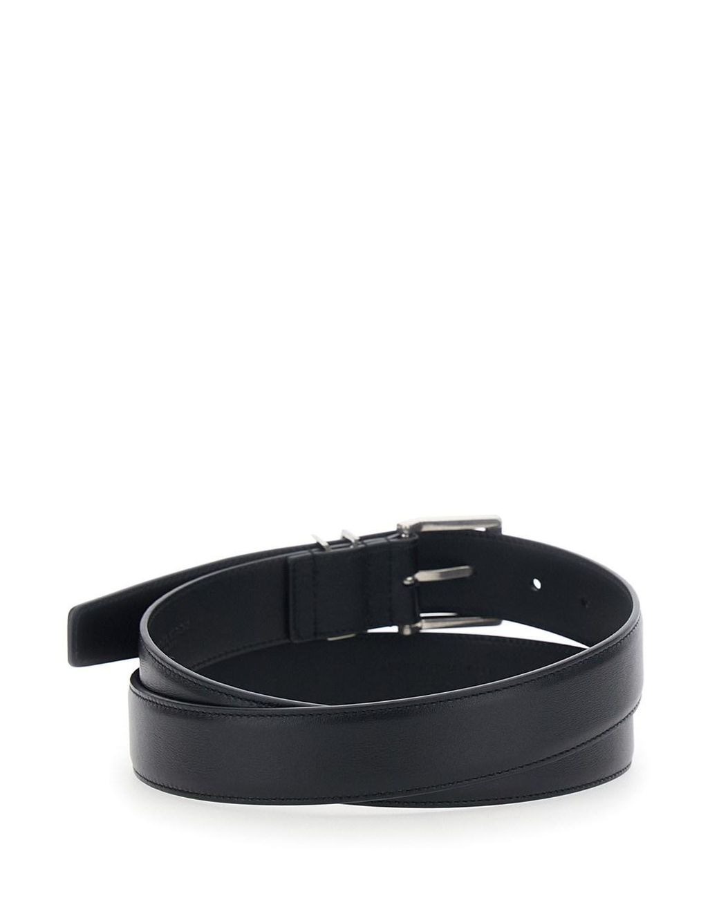 Saint Laurent White Belt With Cassandre Plate, Leather Calfskin for men