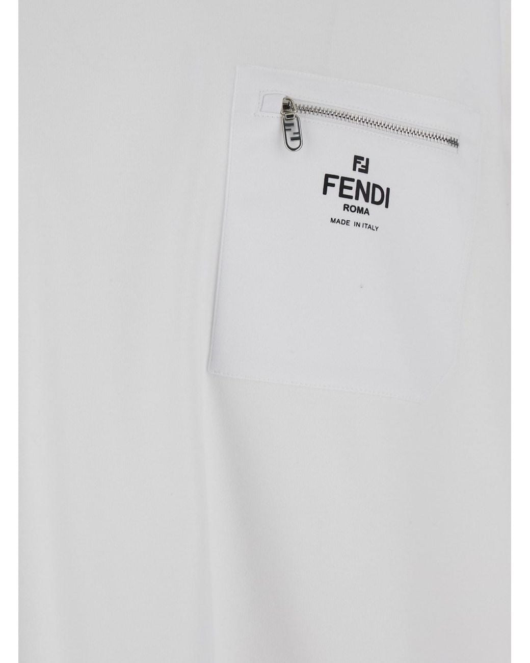 Fendi White Crewneck T-Shirt With Log Print On The Front for men