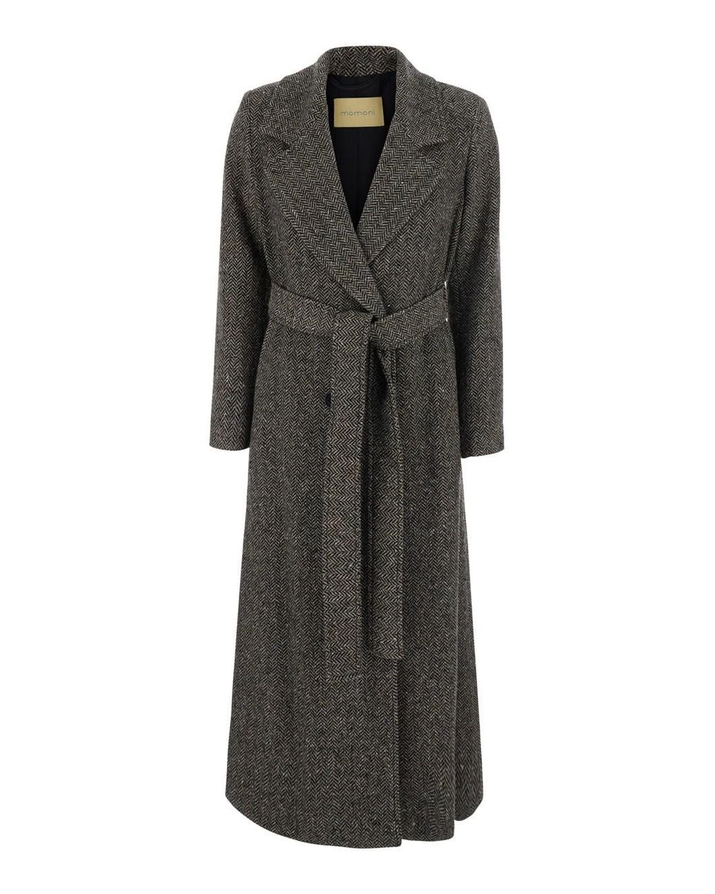 Momoní Gray Coat With Notched Revers And Front Belt