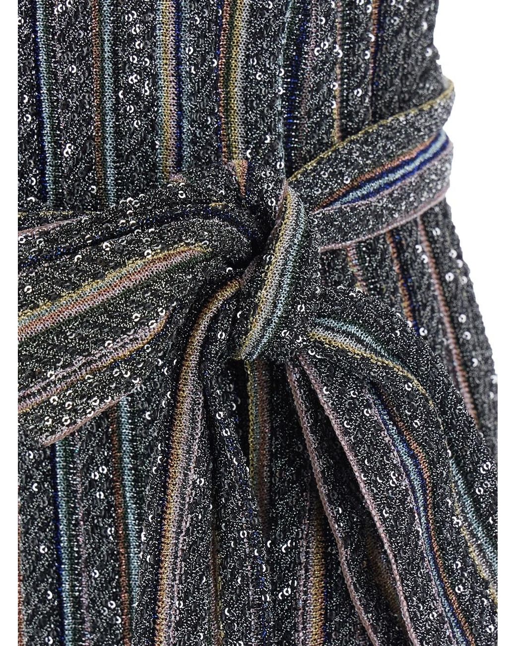 Missoni Gray Long Dress With V-Neck And Off-Shoulder Sleeves Viscose
