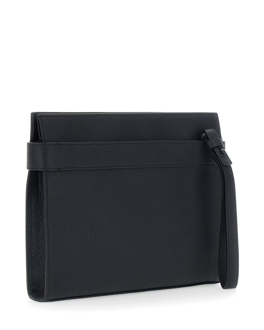 Ferragamo Black Clutch With Hug Side Buckles And Logo for men