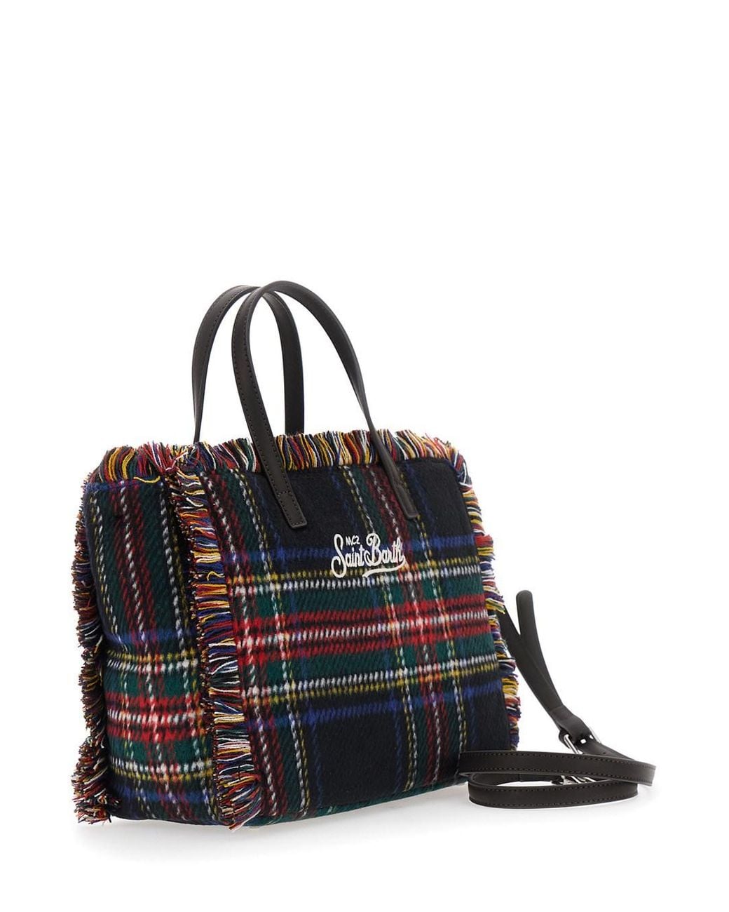 Mc2 Saint Barth Black Shoulder Bag With Tartan And Patch
