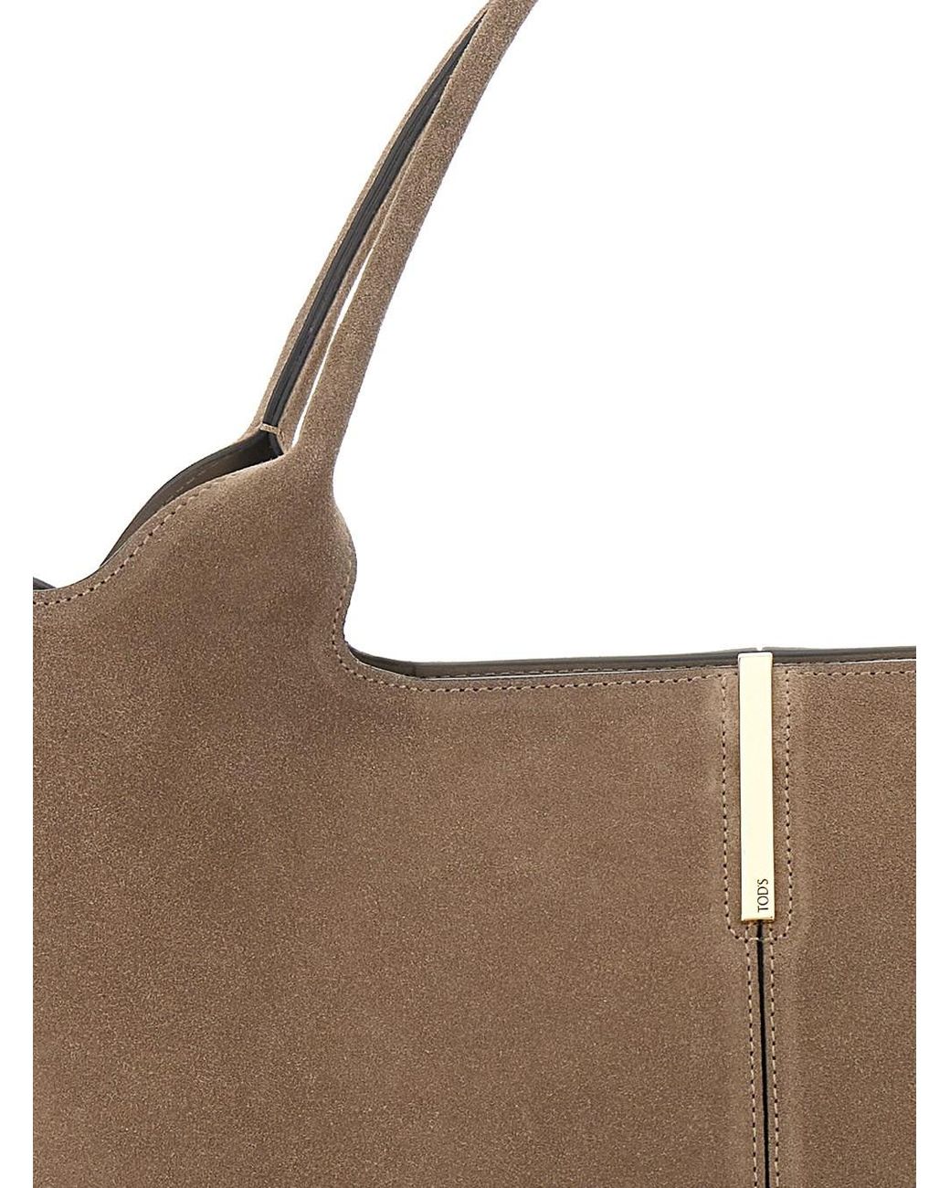 Tod's Brown 'Ebr' Tote Bag With Logo Plaque On The Front And Contrasting Stitching