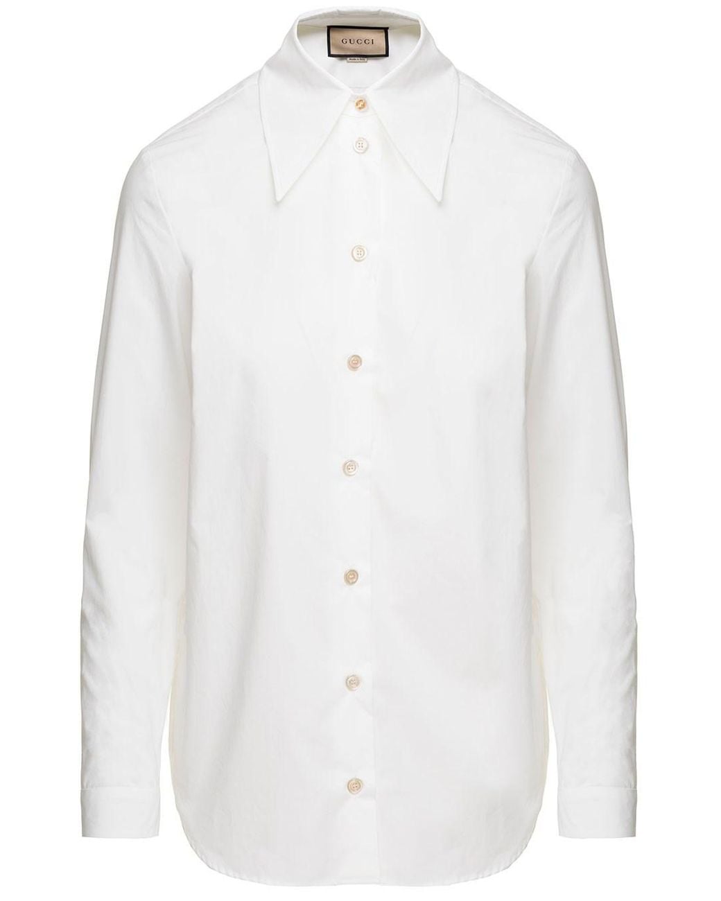 Gucci White Shirt With Oversized Pointed Collar And Logo Detail In Cotton