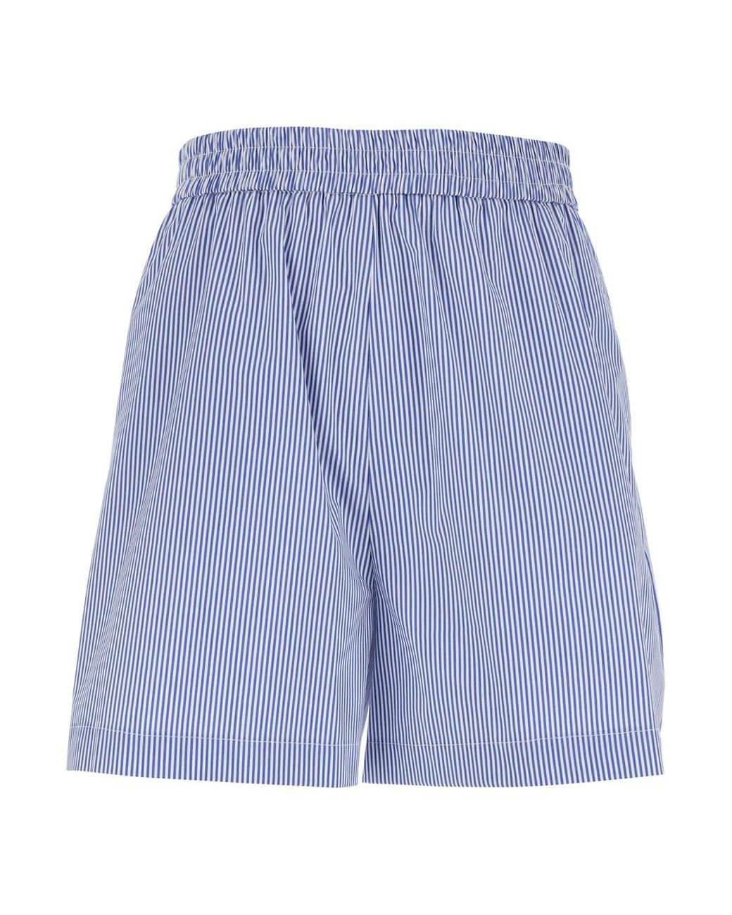 Le Plain Blue Shorts With Striped Motif And Elasticized Waist In