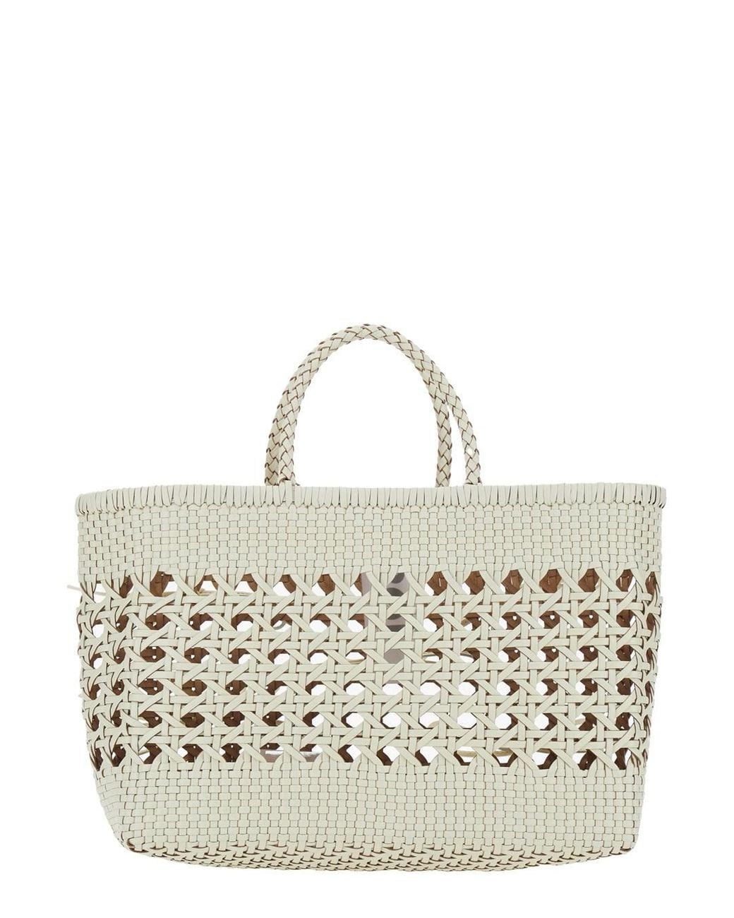 OSOI Metallic 'Biscuit Tote' Handbag With Double Round Handles And Woven