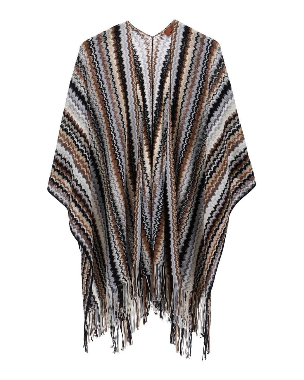 Missoni Gray Wool & Viscose Long Sleeve V-Neck Poncho
