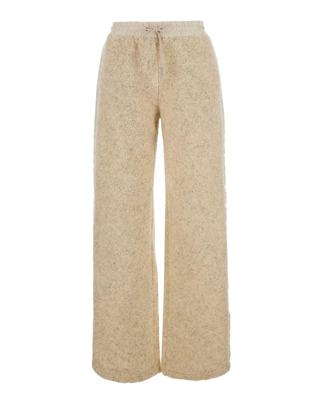 Moncler Natural Pants With Elastic Waistband And Drawstring And Logo Pat