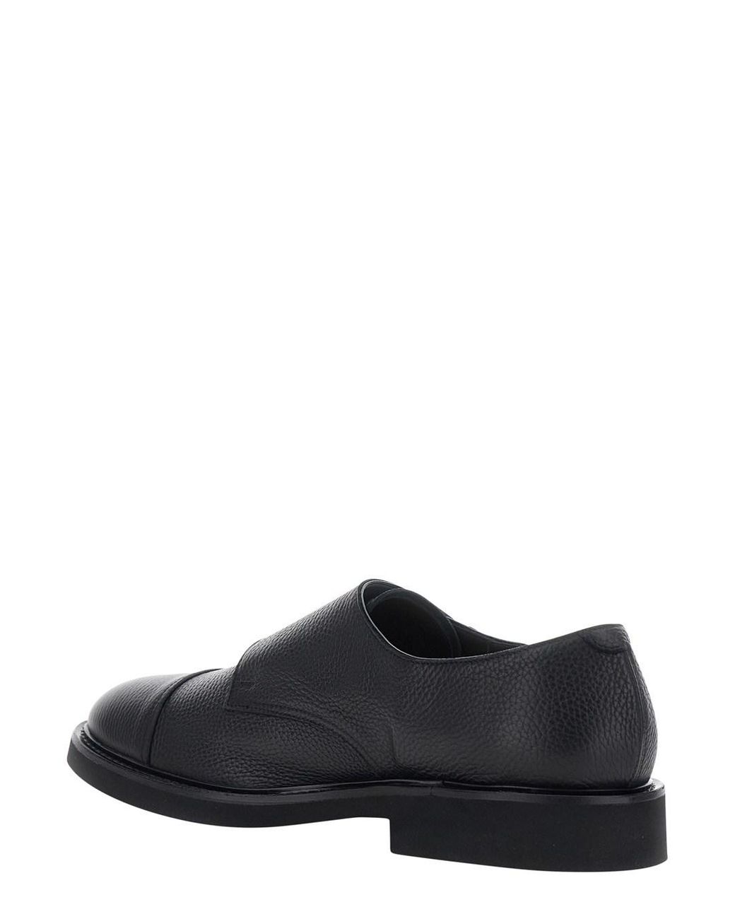 Doucal's Black Loafers With Double Buckle And Round Toe for men