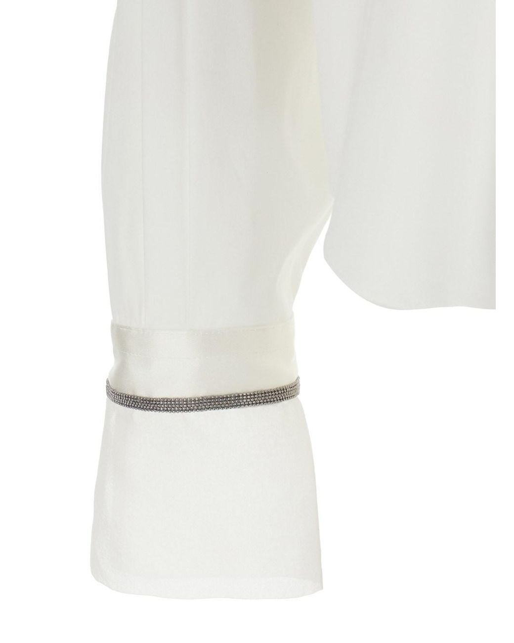 Brunello Cucinelli White Shirt With Classic Collar And Monile On The C