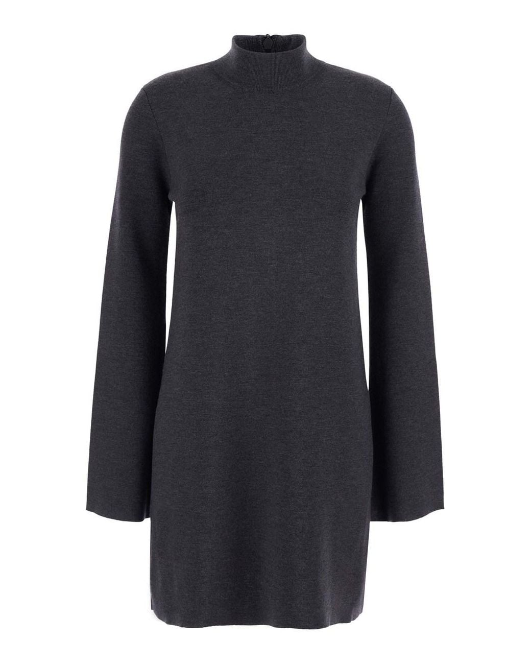 Semicouture Blue Knit Dress With High Collar And Long Sleeves
