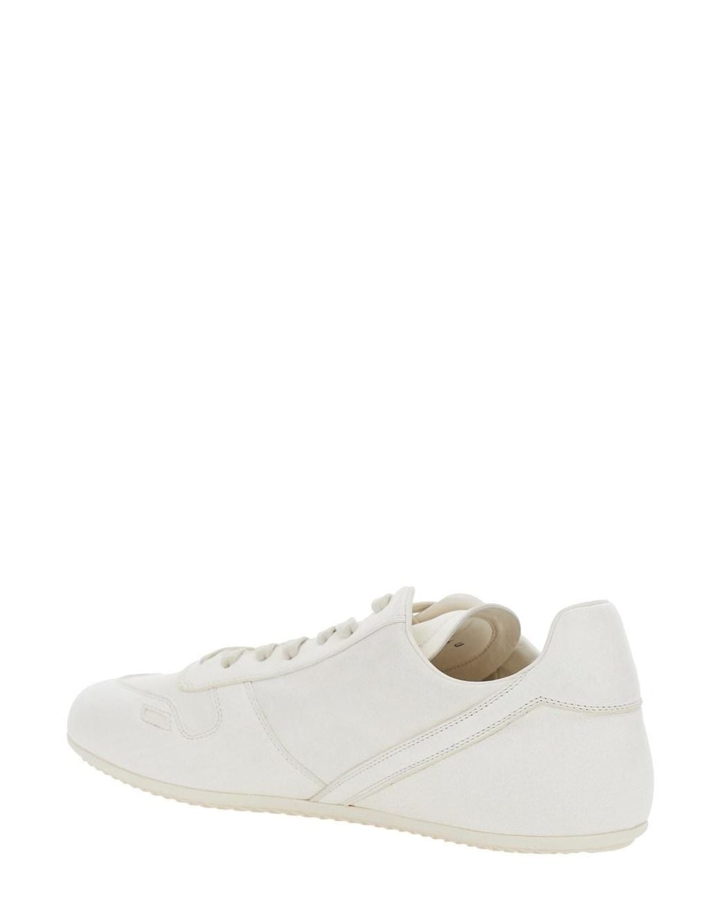 Rick Owens White Low Top Sneakers With Front Lace-Up Closure And Rubber Sole for men